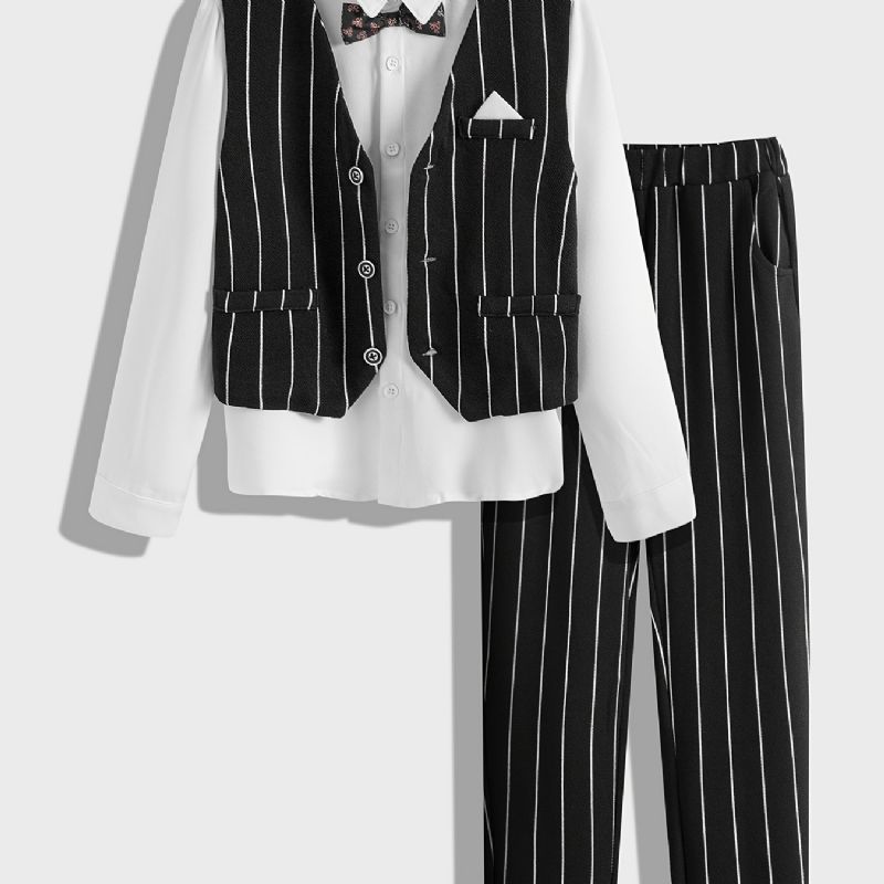 Drenge Gentleman Outfit Langærmet Butterflyskjorte & Bukser & Vest Sæt Børnetøj