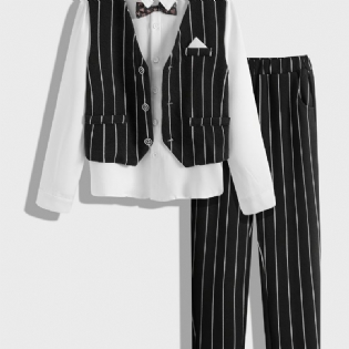 Drenge Gentleman Outfit Langærmet Butterflyskjorte & Bukser & Vest Sæt Børnetøj