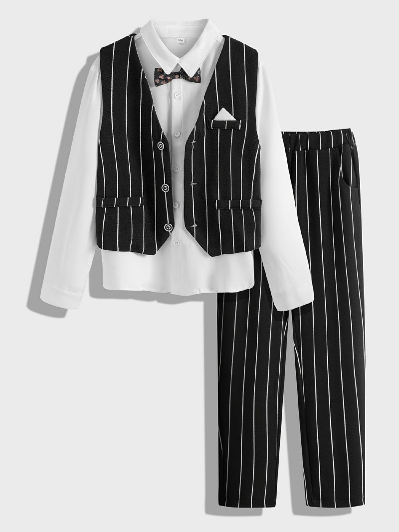 Drenge Gentleman Outfit Langærmet Butterflyskjorte & Bukser & Vest Sæt Børnetøj