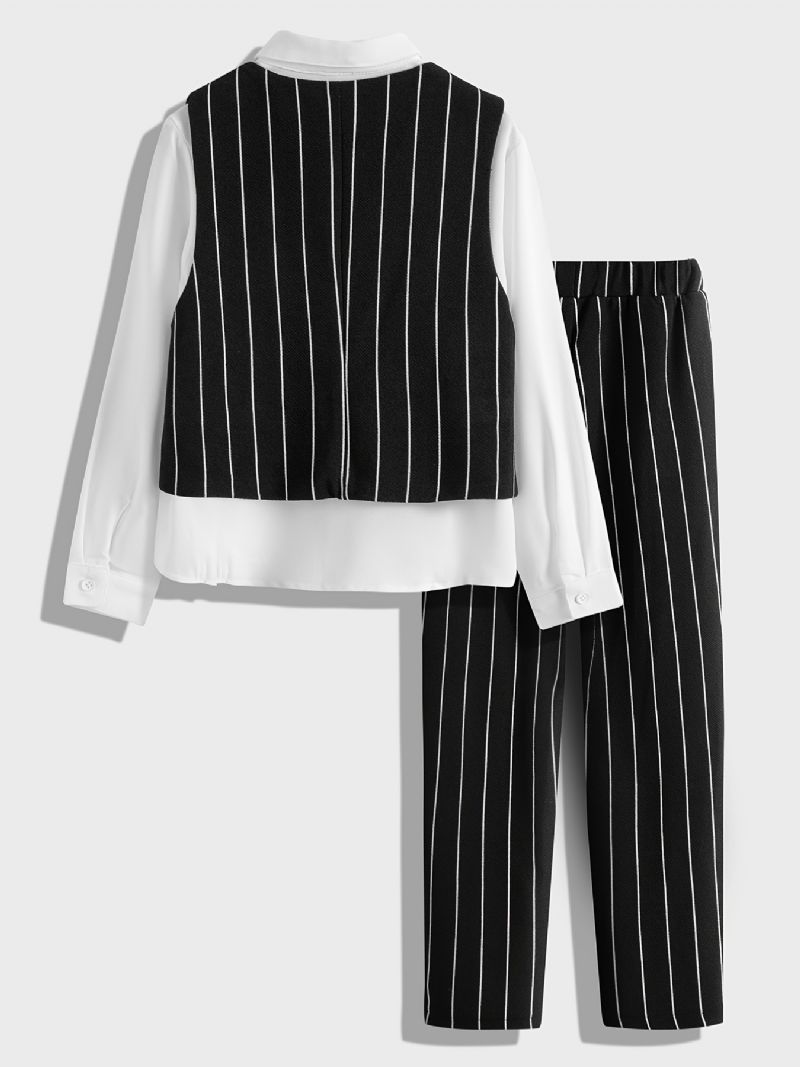 Drenge Gentleman Outfit Langærmet Butterflyskjorte & Bukser & Vest Sæt Børnetøj