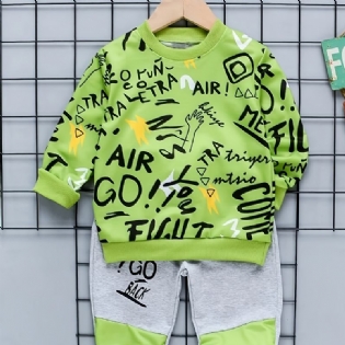 Drenge Graffiti Print Pullover Sweatshirt & Color Block Bukser Sæt Børnetøj