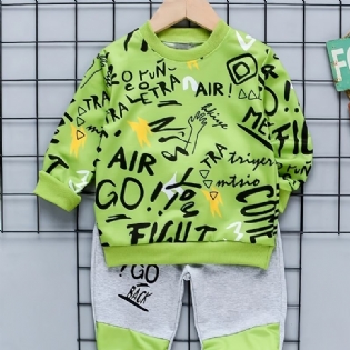 Drenge Graffiti Print Pullover Sweatshirt & Color Block Bukser Sæt Børnetøj