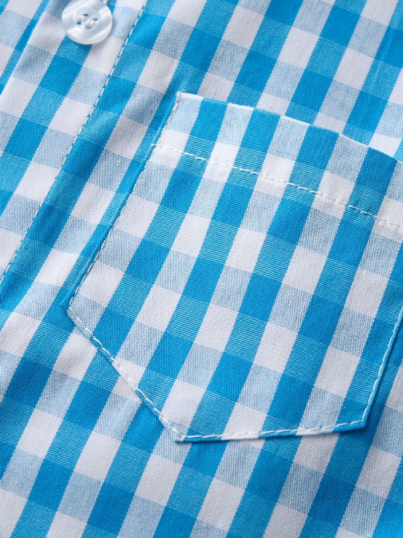Drenge Herre-outfit Langærmet Plaidskjorte Med Sløjfe- Og Selebuksesæt Tøj