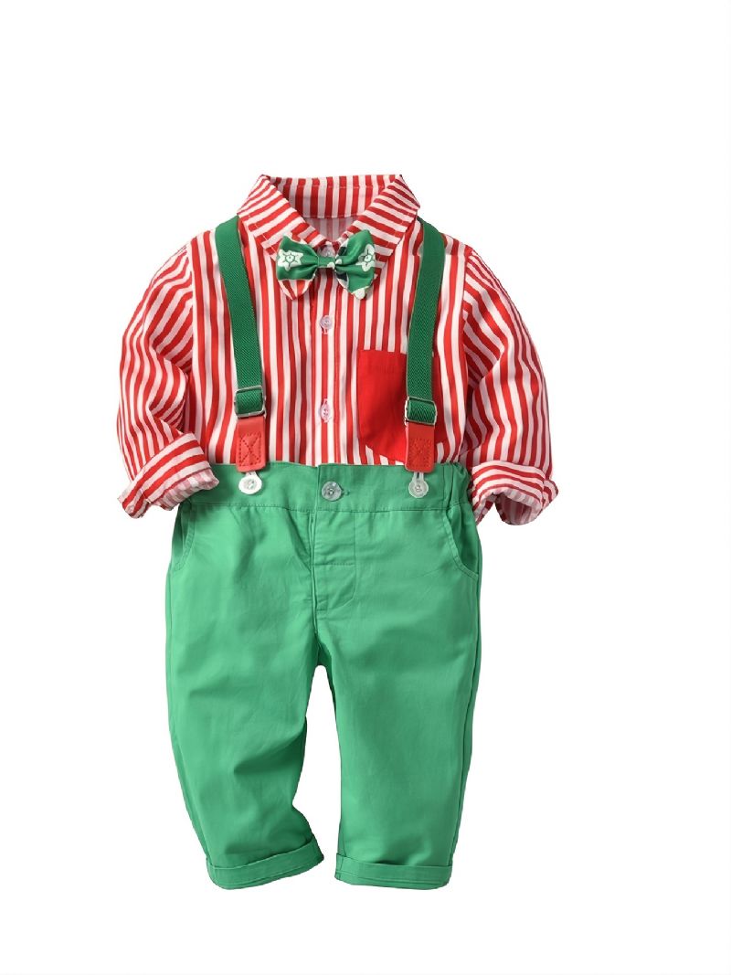 Drenge Julestribet Print Butterfly Gentleman Overalls Sæt