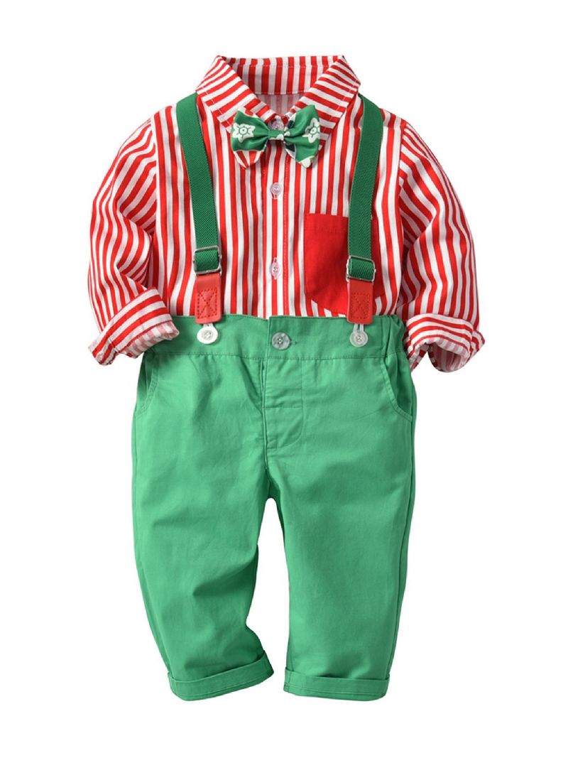 Drenge Julestribet Print Butterfly Gentleman Overalls Sæt