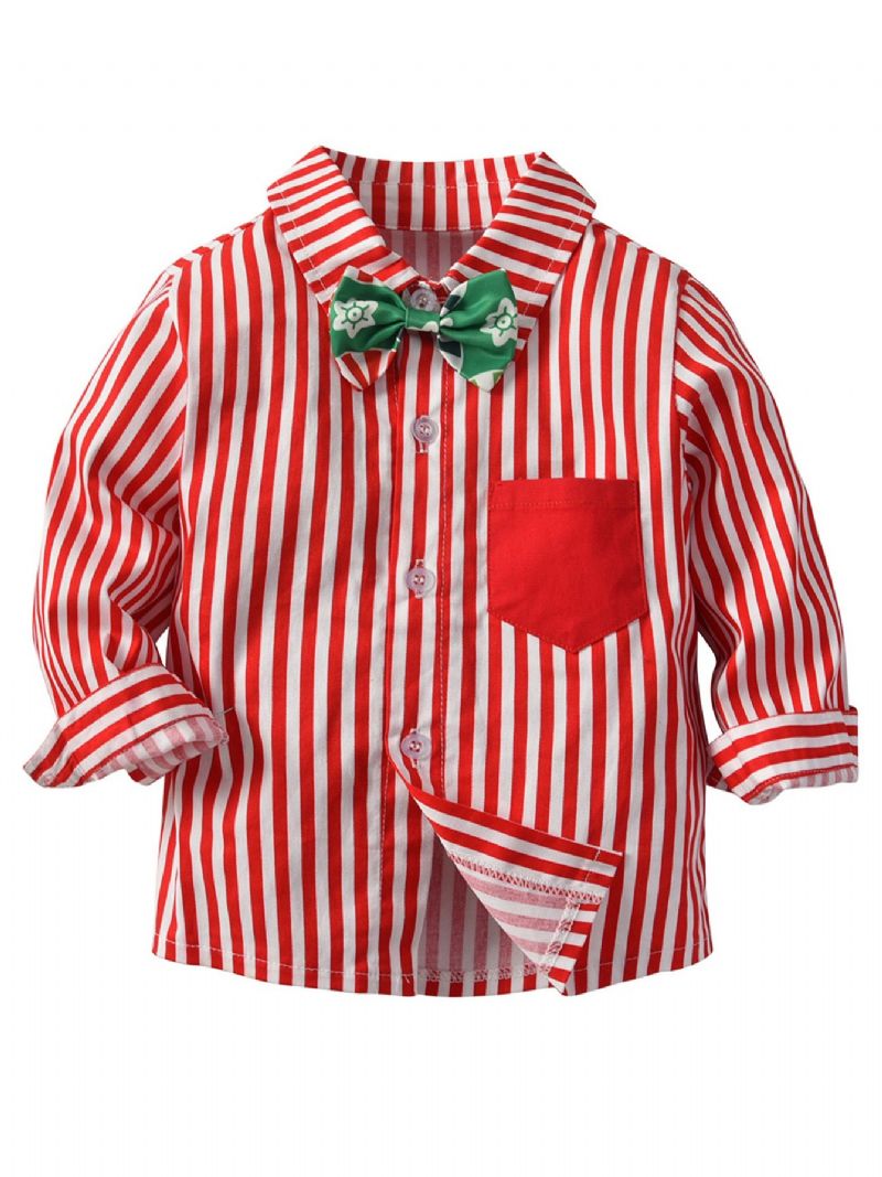 Drenge Julestribet Print Butterfly Gentleman Overalls Sæt