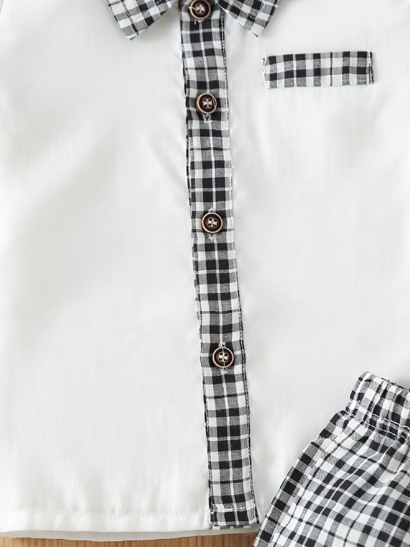 Drenge Kortærmet Plaid Skjorte + Shorts Sæt Børnetøj