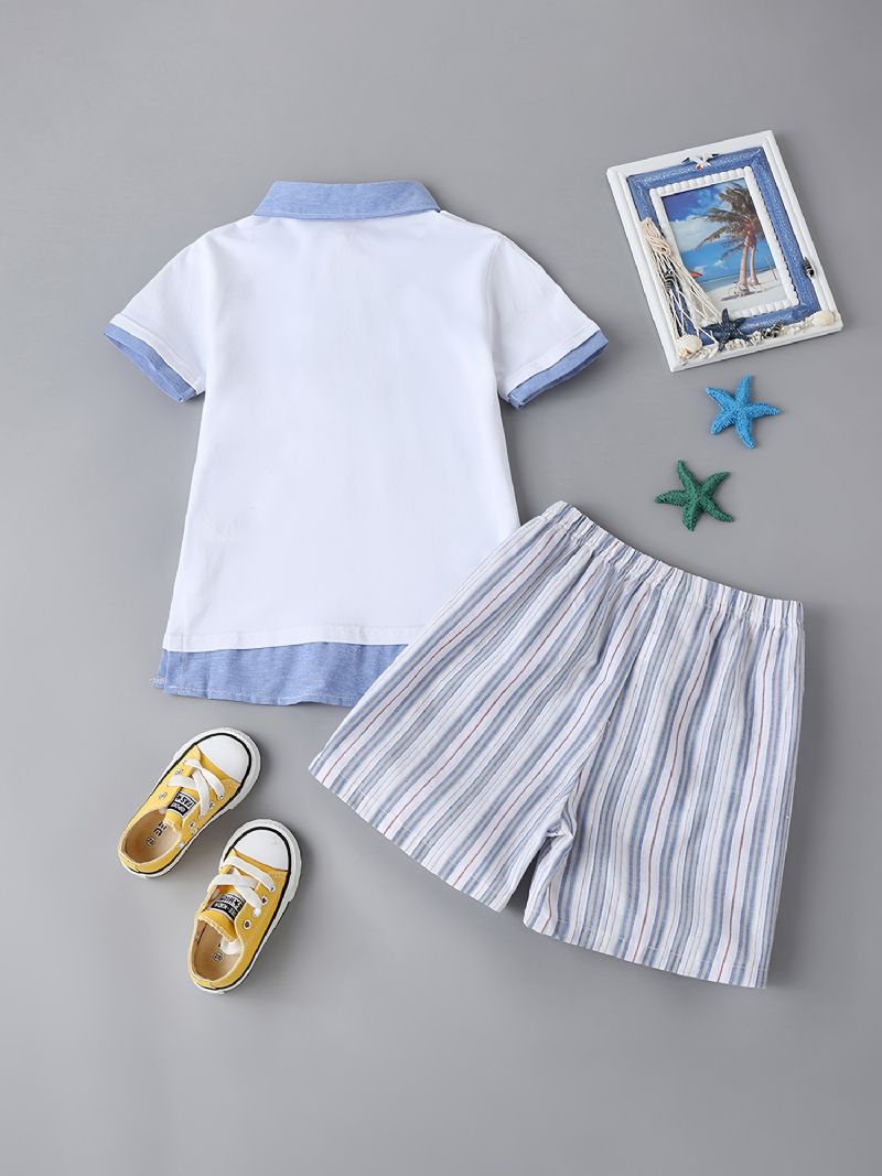 Drenge Kortærmet Preppy Style Top + Stribede Bukser Sæt Børnetøj