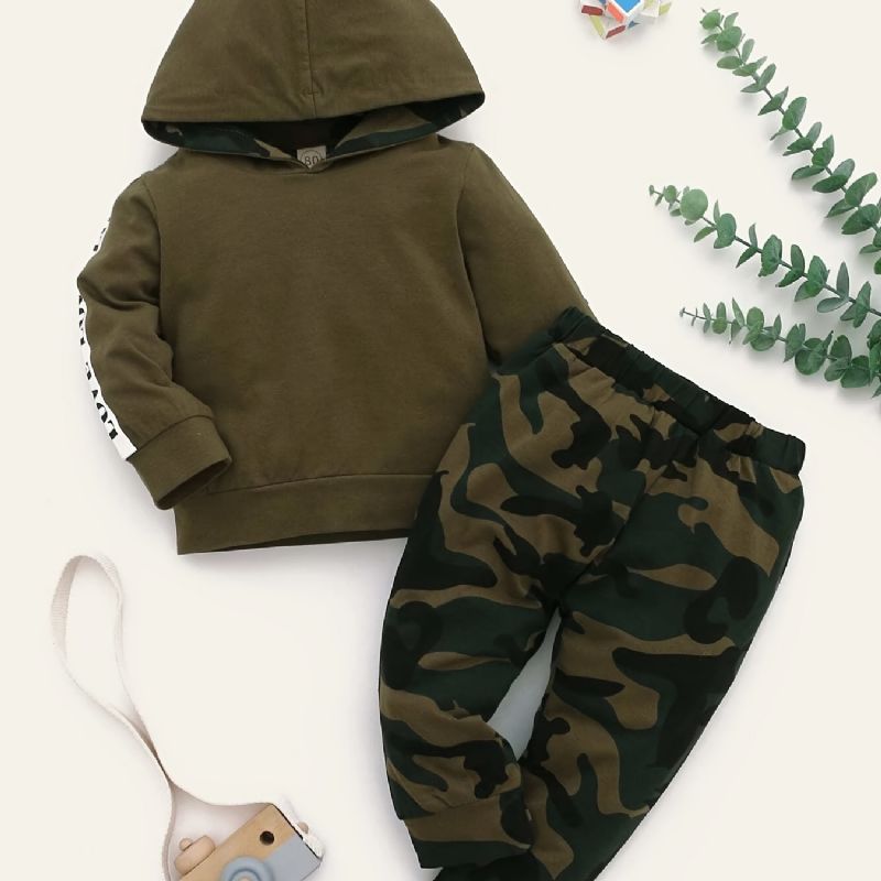 Drenge Langærmet Hættetrøje + Camo Bukser Sæt Børnetøj Outfits