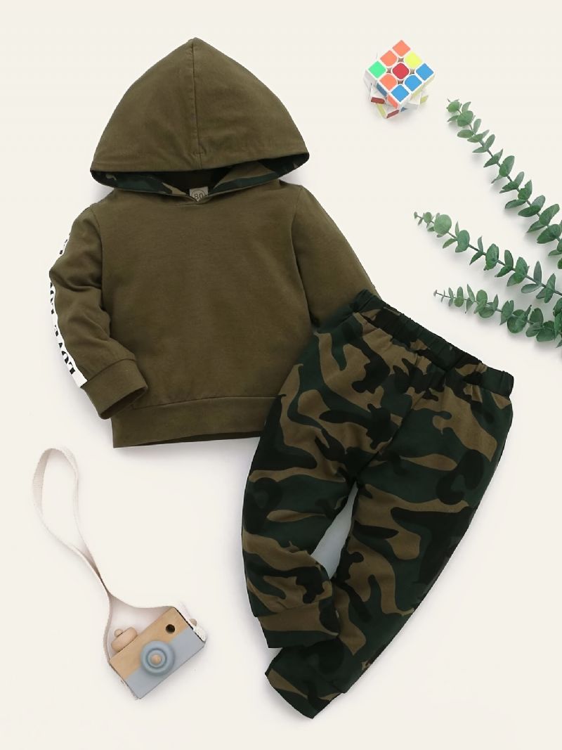 Drenge Langærmet Hættetrøje + Camo Bukser Sæt Børnetøj Outfits