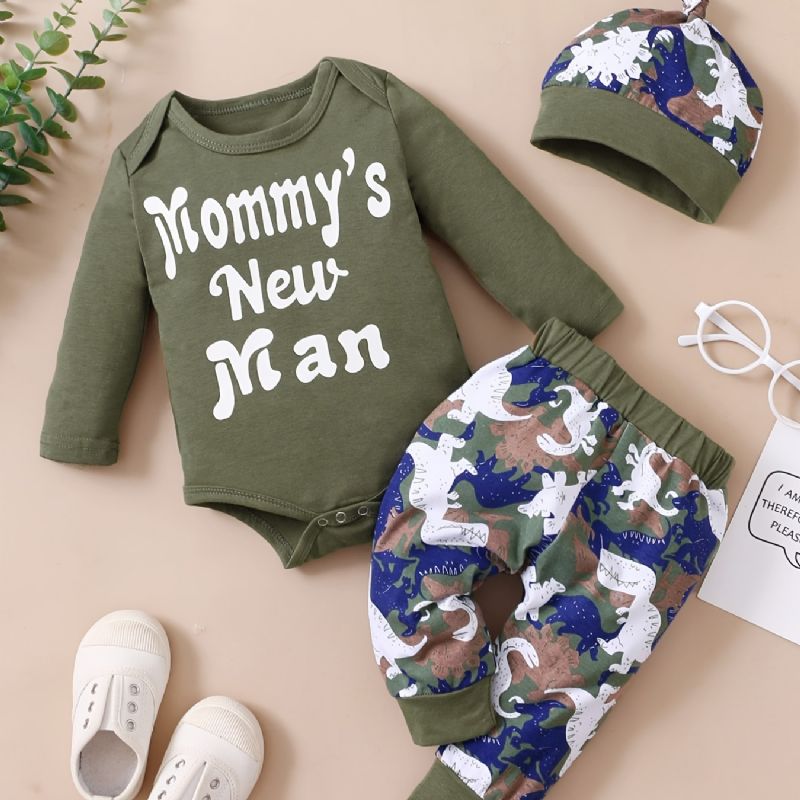 Drenge Lange Ærmer Romper + Bukser Sæt Babytøj Dinosaur Print