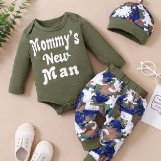 Drenge Lange Ærmer Romper + Bukser Sæt Babytøj Dinosaur Print