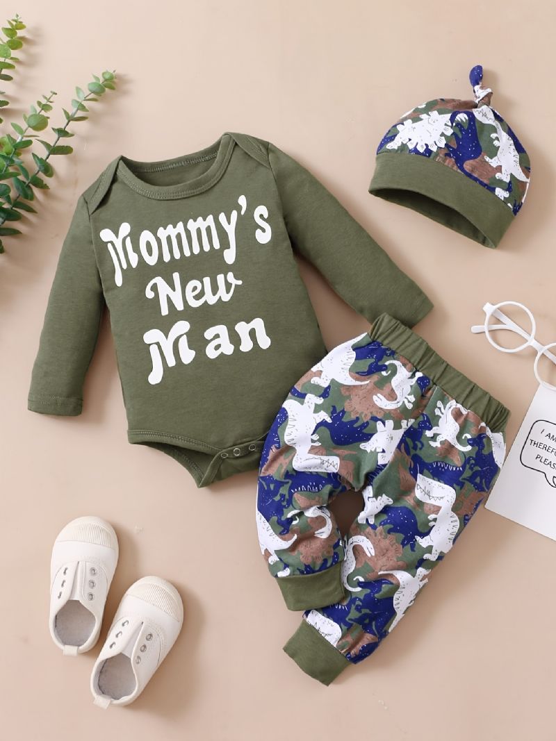 Drenge Lange Ærmer Romper + Bukser Sæt Babytøj Dinosaur Print