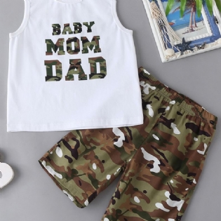 Drenge Letter Print Tank Top + Camo Kort Sæt Børnetøj Til Sommer