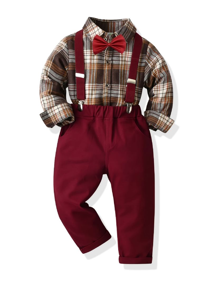 Drenge Plaid Langærmet Skjorte + Seler Bukser Formel Herredragt Outfit Til Bryllup Skolefest Jul Børnetøj