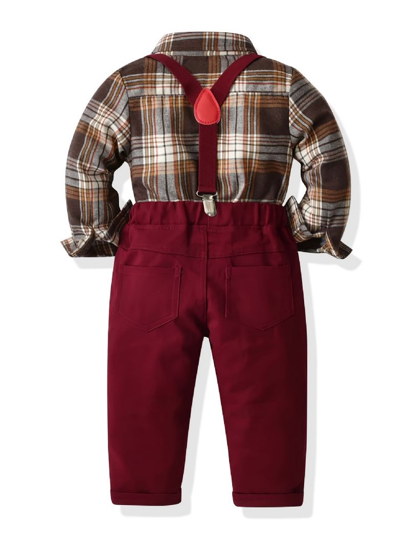 Drenge Plaid Langærmet Skjorte + Seler Bukser Formel Herredragt Outfit Til Bryllup Skolefest Jul Børnetøj
