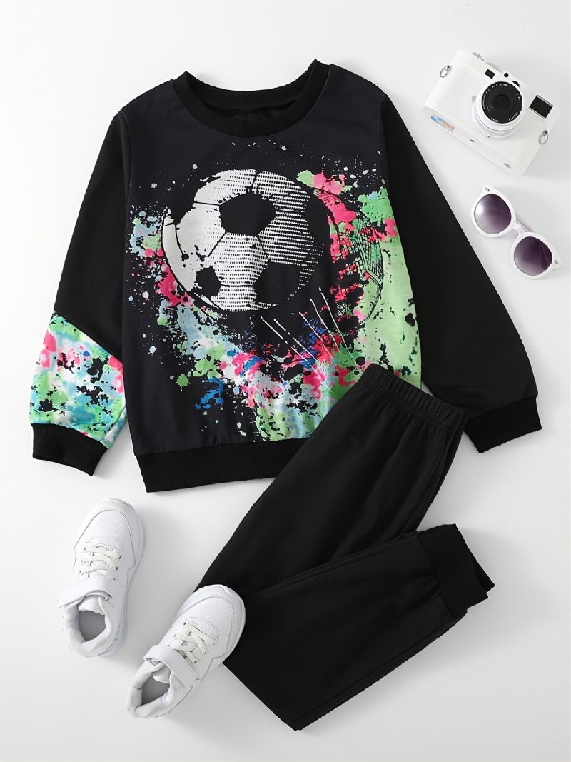 Drenge Pullover Fodboldtryk Langærmet Rundhalset Sweatshirt & Bukser Børnetøj
