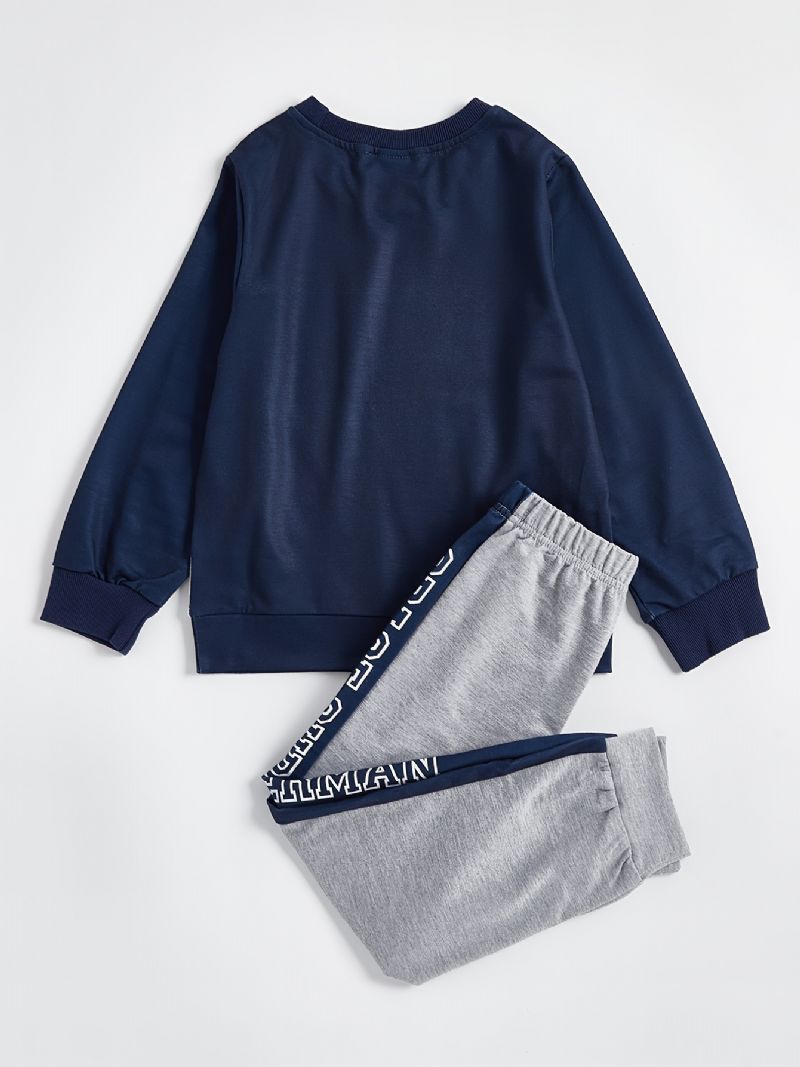Drenge Pyjamas Familieoutfit Space Astronaut Print Rundhalset Langærmet Top Og Buksesæt Børnetøj