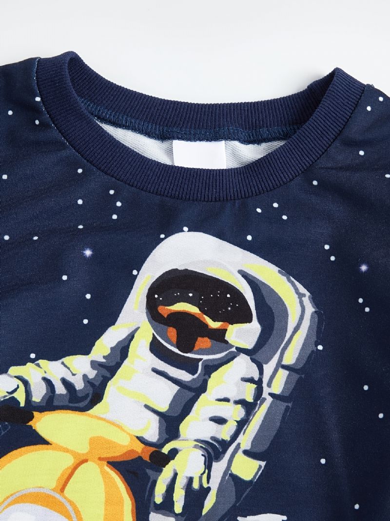 Drenge Pyjamas Familieoutfit Space Astronaut Print Rundhalset Langærmet Top Og Buksesæt Børnetøj