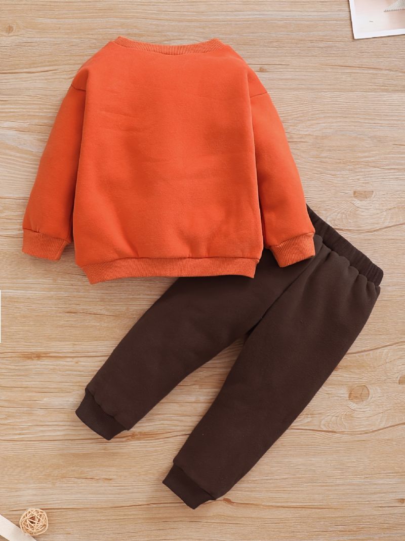Drenge Ræveører Rundhalset Sweatshirt + Fox Broderede Bukser Sæt Børnetøj Til Vinter