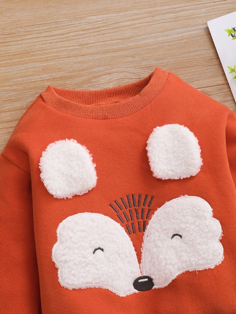 Drenge Ræveører Rundhalset Sweatshirt + Fox Broderede Bukser Sæt Børnetøj Til Vinter