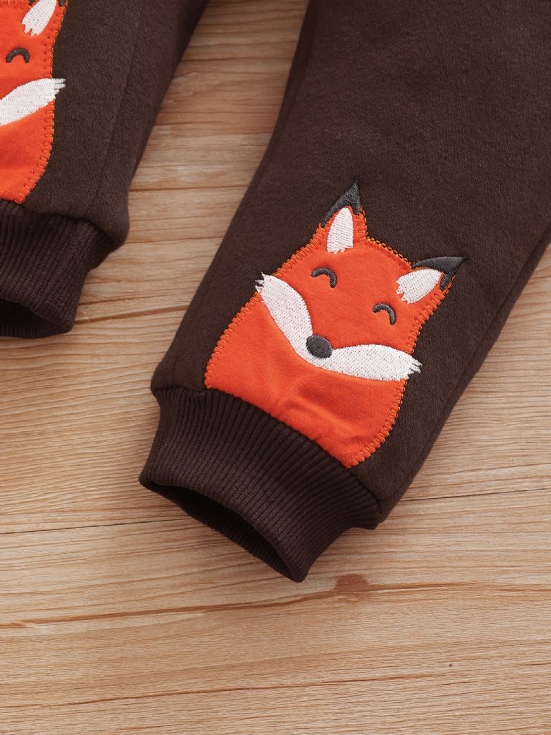Drenge Ræveører Rundhalset Sweatshirt + Fox Broderede Bukser Sæt Børnetøj Til Vinter