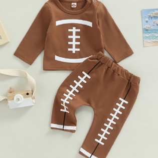 Drenge Rund Hals Rugby Print Skjorte + Bukser Sæt Babytøj Outfits