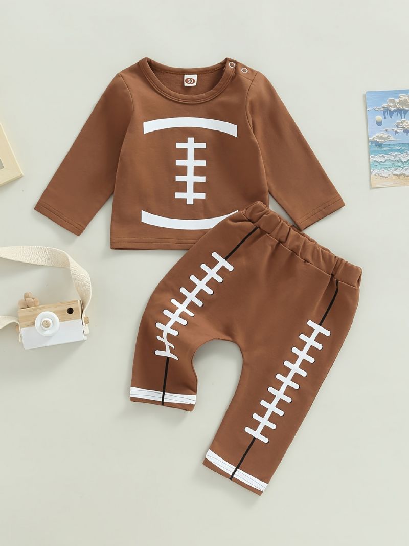 Drenge Rund Hals Rugby Print Skjorte + Bukser Sæt Babytøj Outfits