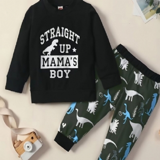 Drenge Straight Up Mama's Sweatshirt Med Dinosaur Print & Buksesæt Baby Børn Tøj