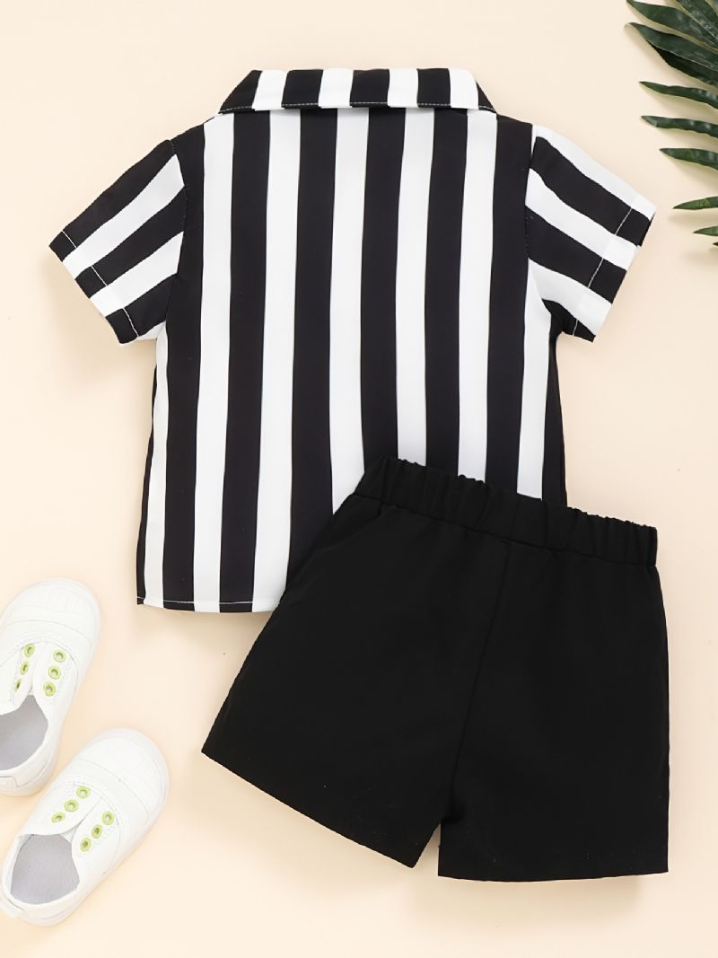 Drenge Stribet Kortærmet Brevprint Top + Shorts Sæt Børnetøj
