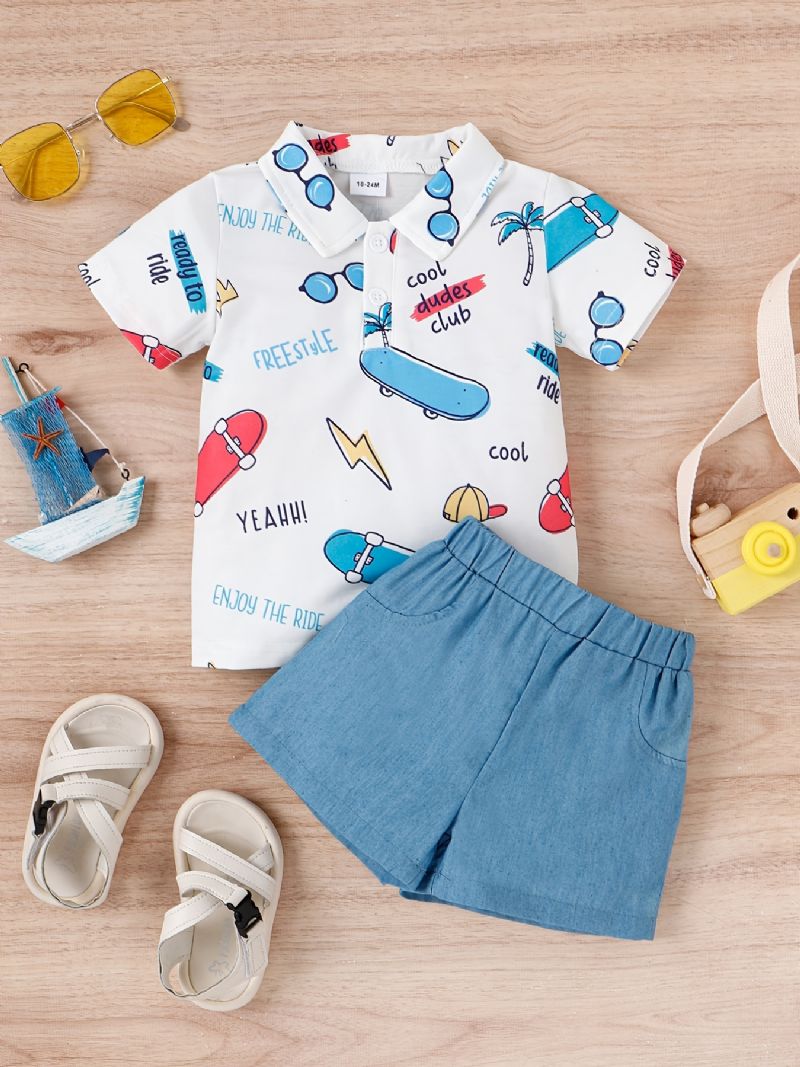 Drenge Tegneserie Print Kortærmede Shorts Sæt