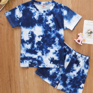 Drenge Tie Dye Floral Print Crop Sleeve Casual Todelt Sæt