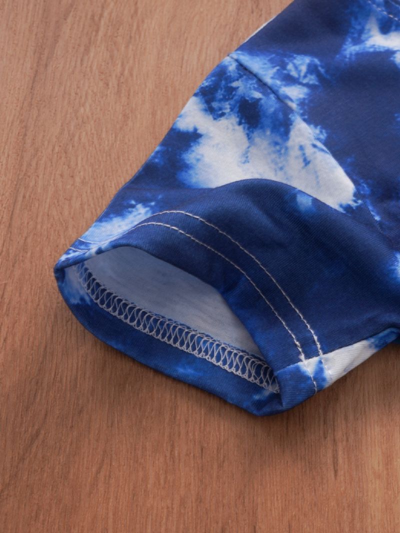 Drenge Tie Dye Floral Print Crop Sleeve Casual Todelt Sæt