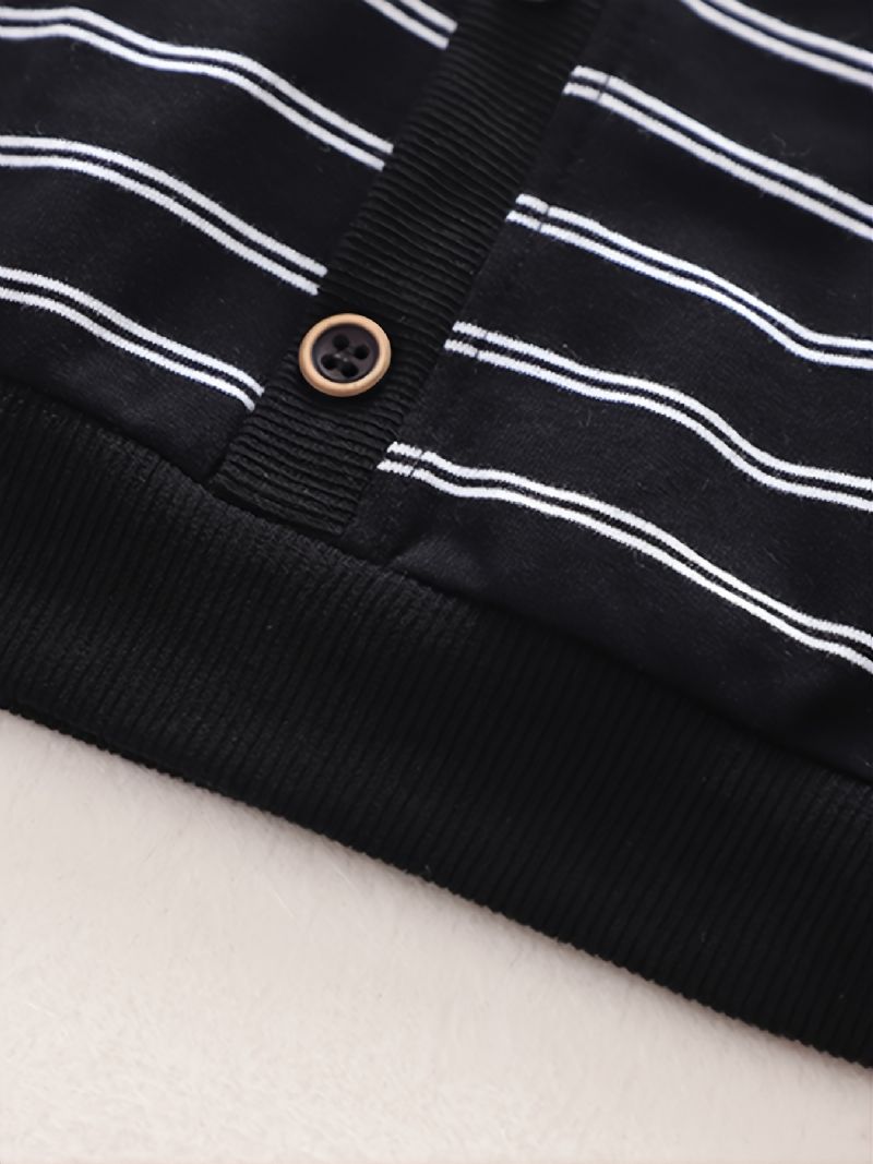 Efterår Vinter Drenge Sort Stribet Rund Hals Falske 2-delt Sweatshirt Bukser Sæt
