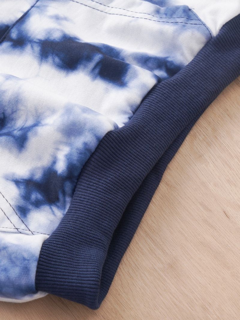 Efterår Vinter Drenge Tie Dye Trykt Lomme Med Hætte Langærmet Sweatshirt Bukser Sæt