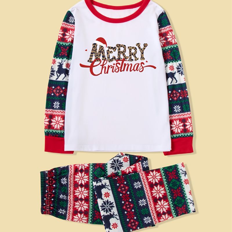 Jul Forældre-barn Afslappet Julemand Alfabet Print Pyjamas Sæt