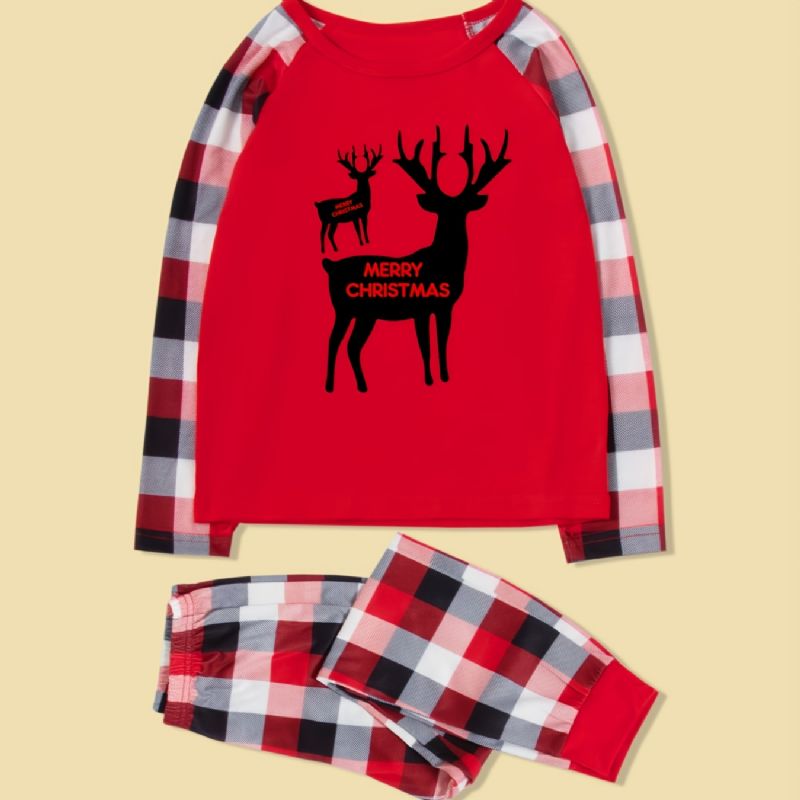 Jul Forældre-barn Julemand Elg Alfabet Print Pyjamas Sæt