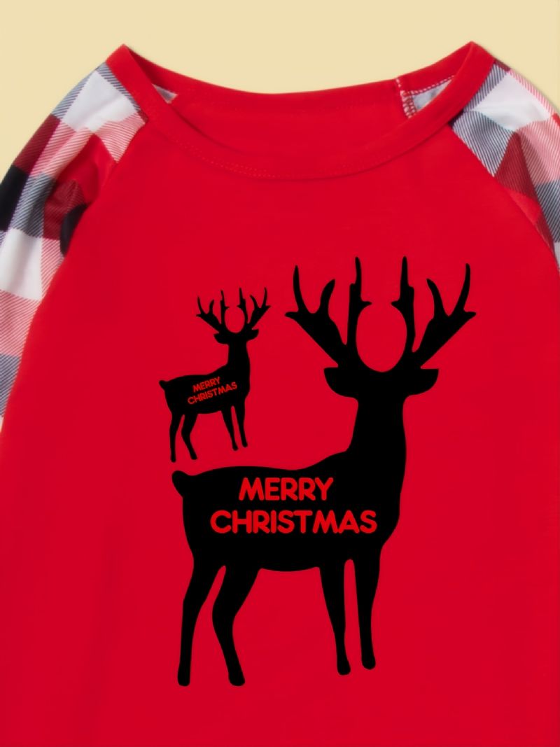 Jul Forældre-barn Julemand Elg Alfabet Print Pyjamas Sæt