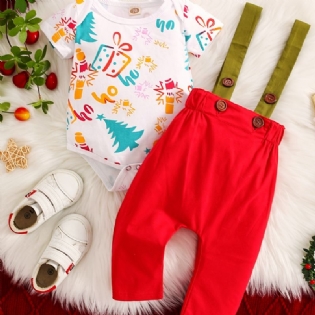 Juletøj Til Spædbørn Kortærmet Bodysuit Og Røde Seler Buksersæt Baby Drenge Børnetøj