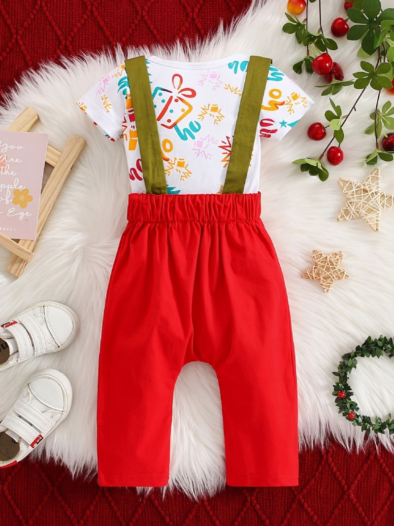 Juletøj Til Spædbørn Kortærmet Bodysuit Og Røde Seler Buksersæt Baby Drenge Børnetøj