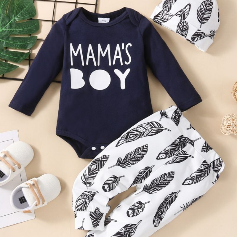 Mama's Drenge Letter Print Langærmet Pullover Sweatshirt Bukser Sæt 3 Stk