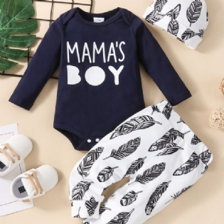 Mama's Drenge Letter Print Langærmet Pullover Sweatshirt Bukser Sæt 3 Stk