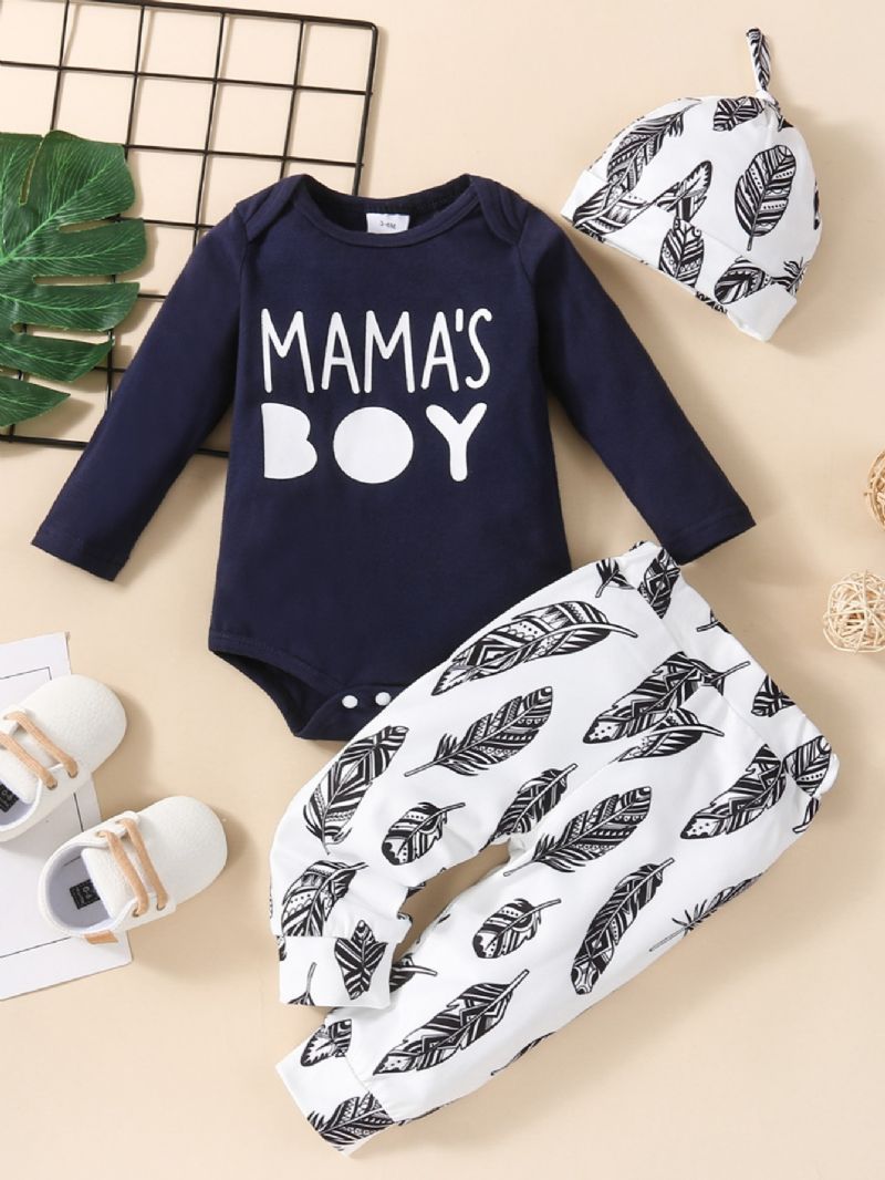 Mama's Drenge Letter Print Langærmet Pullover Sweatshirt Bukser Sæt 3 Stk