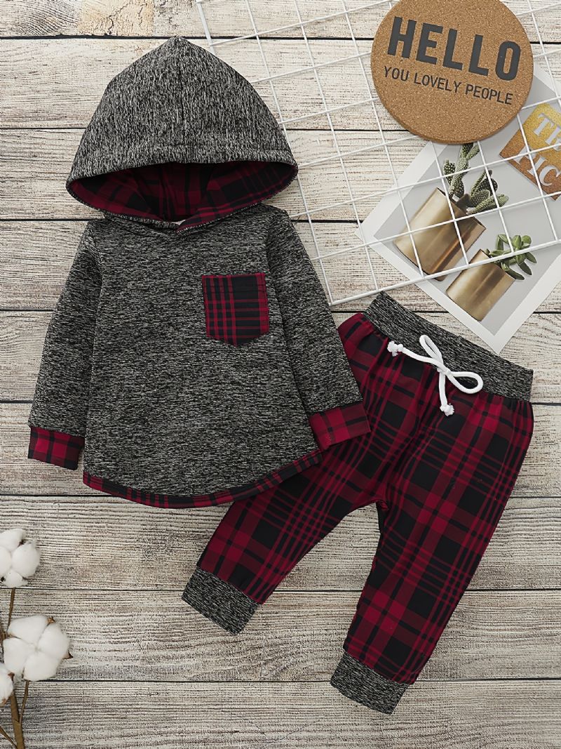 Nyfødt Baby Drenge Piger Langærmet Hættetrøje + Plaid Bukser Sæt Babytøj Outfit Til Jul