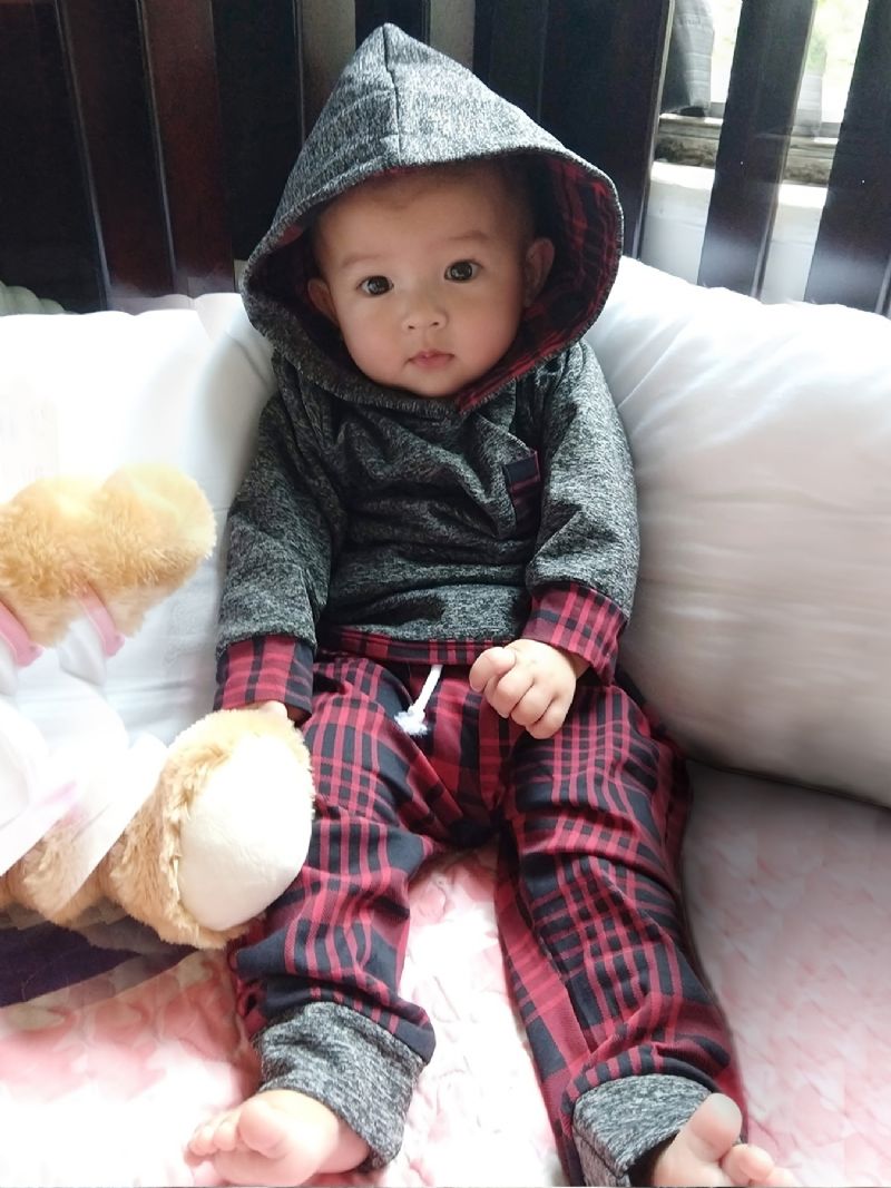 Nyfødt Baby Drenge Piger Langærmet Hættetrøje + Plaid Bukser Sæt Babytøj Outfit Til Jul