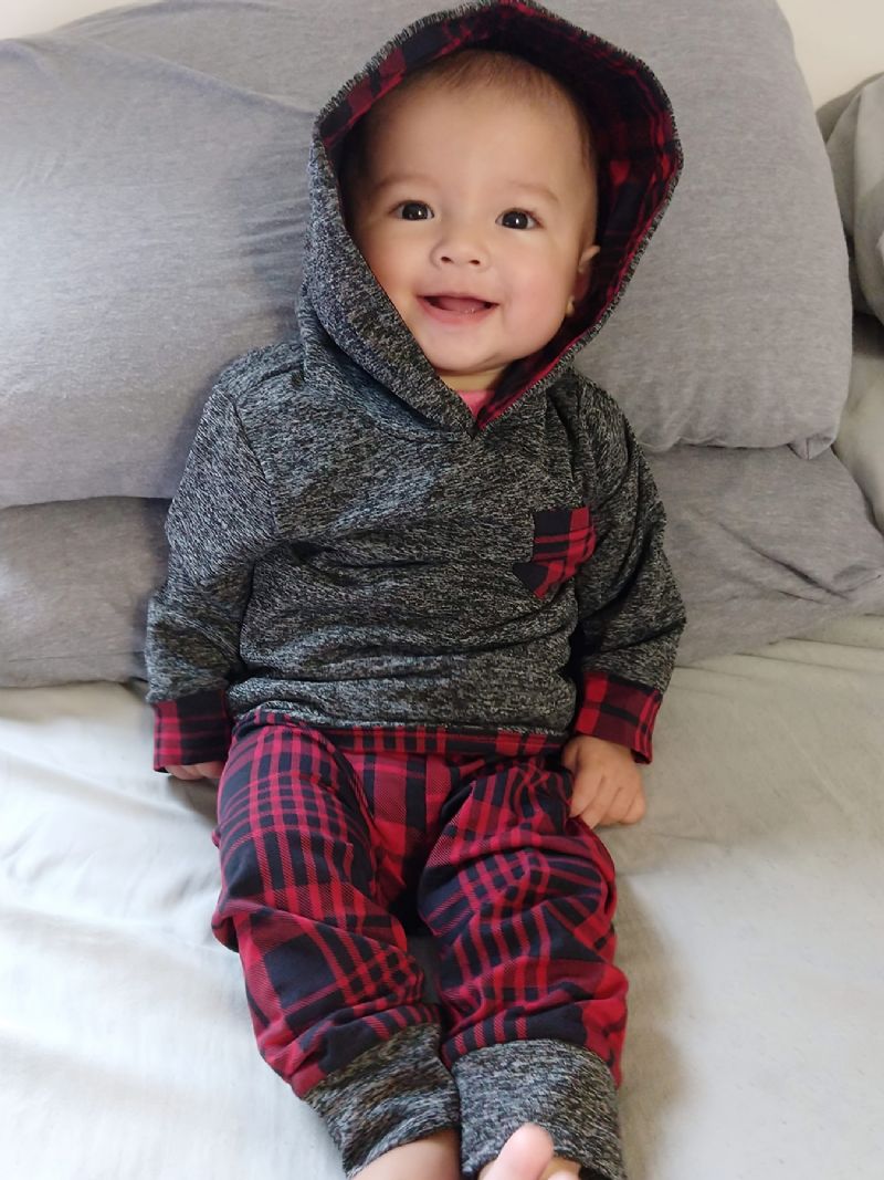 Nyfødt Baby Drenge Piger Langærmet Hættetrøje + Plaid Bukser Sæt Babytøj Outfit Til Jul