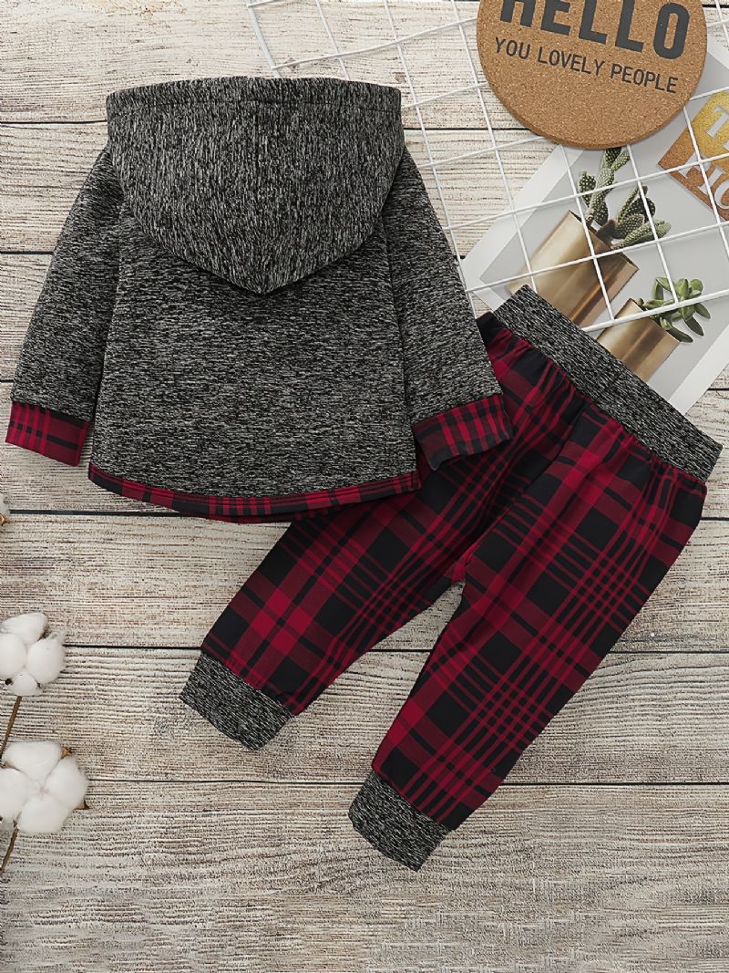 Nyfødt Baby Drenge Piger Langærmet Hættetrøje + Plaid Bukser Sæt Babytøj Outfit Til Jul