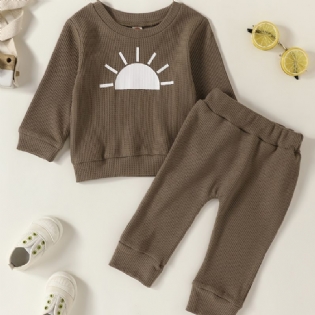 Småbørn Baby Drenge Langærmet Rundhals Solprint Pullover Sweater & Elastiske Taljebukser Sæt Børnetøj
