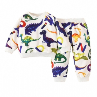 Søde Tegneserie-dinosaurer Til Børn Baby-drenge Sweatshirt- Og Jogger-sweatbukser