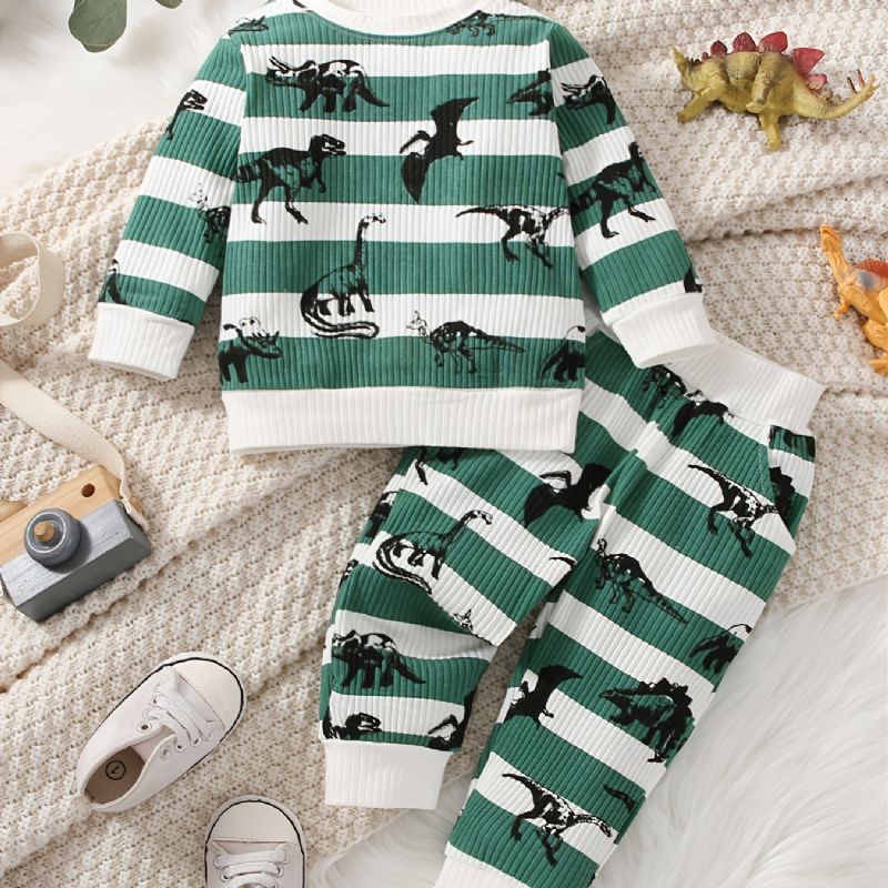 Tegnefilm Dyre Designs Børne Pullover Sweatshirt & Matchende Joggerbukser Sæt Med Dinosaur Print Til Efterår Vinter Ny